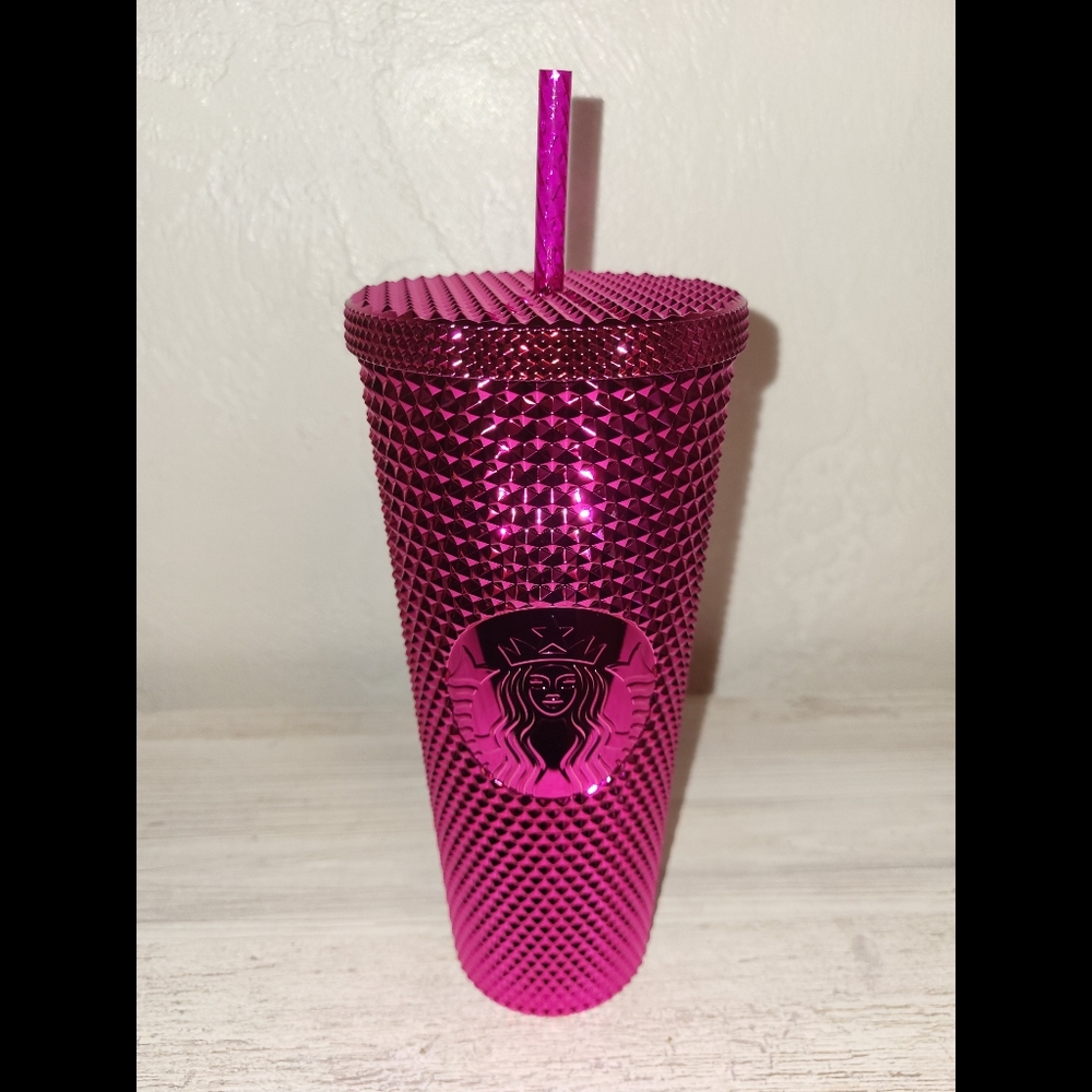 💖NEW💖 Starbucks Venti Winter 2022 Pink Sangria Chrome Bling Studded Tumbler